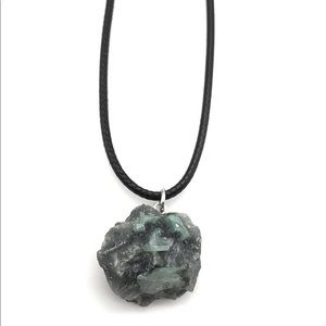 Natural Raw Emerald Crystal Pendant Cord Necklace